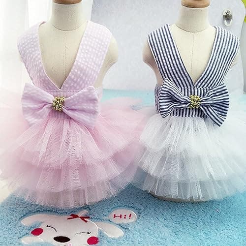 Dog Dresses, Fashion Pet Dog Clothes, Striped Mesh Puppy Dogs Princess Dresses (Pink, Small) thumbnail 9