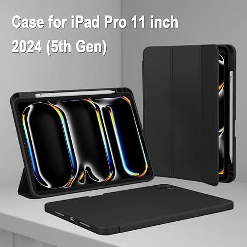 ZryXal iPad Pro 11 Inch Case (M5) 2025/ (M4) 2024 (Model: A3357,A3358,A3359,A2836/A2837/A3006), Trifold Stand Smart Cover with Pencil Holder and Soft TPU Back, Auto Wake/Sleep (Black) thumbnail 7