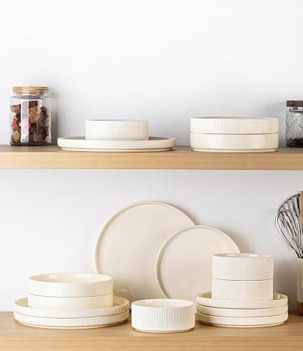 TheTerra Ceramic Dinnerware Sets for 4, 12 Pieces Porcelain Lightweight Plates and Bowls Sets, Scratch Resistant Dish Set, Oven & Microwave & Dishwasher Safe, Beige thumbnail 7