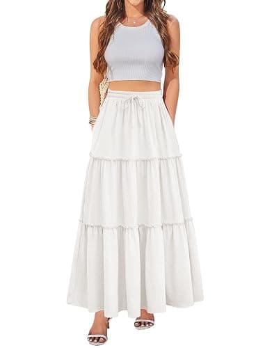 Arolina Women's Summer Maxi Skirt Trendy High Waist Pleated Ruffle Long Skirts Flowy Beach Boho Skirt Dress with Pockets thumbnail 7