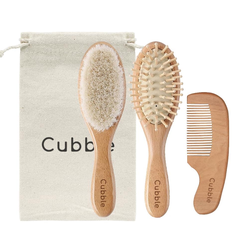 Wooden 100% Natural Goat Hair Brush and Comb Set for Newborns and Toddlers - Image 1