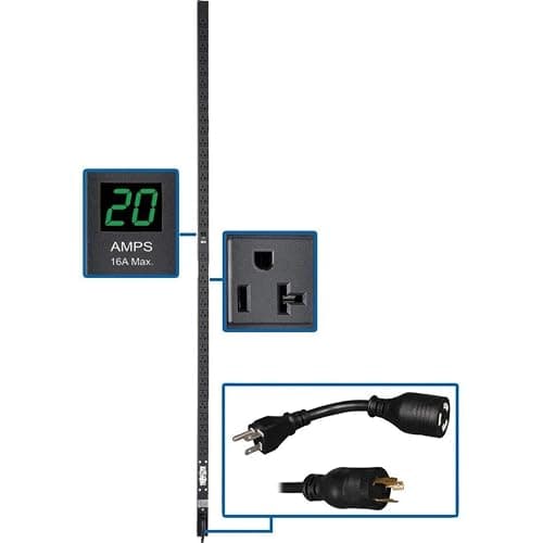 Tripp Lite Metered PDU, 20A, 36 Outlets (5-15/20R), 120V, L5-20P/5-20P Adapter, 0U Vertical Rack-Mount Power (PDUMV20-72) Black - 36 Outlets - 20 Amps - Image 1
