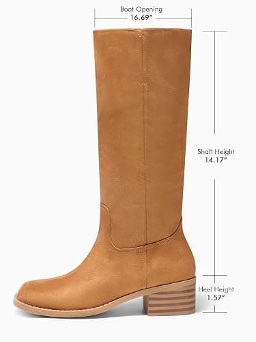 Coutgo Women's Knee High Boots Square Toe Chunky Block Heel Tall Boots Comfortable Low Heel Shoes thumbnail 2