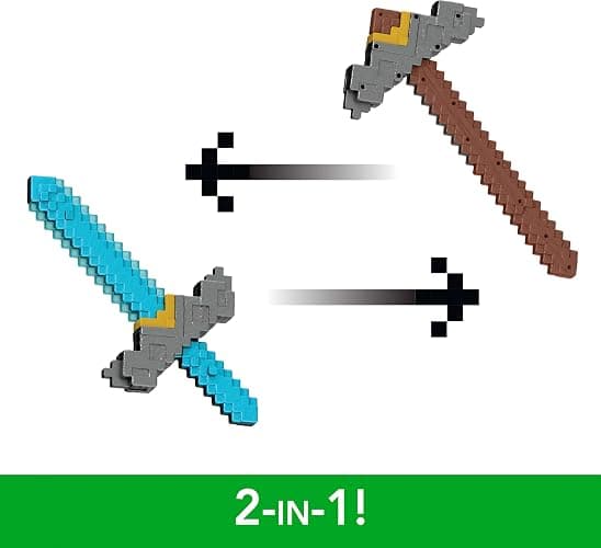Mattel Minecraft Sword and Pickaxe 2-in-1 Toy, Button-Activated Click and Switch Role-Play Accessory Inspired by A Minecraft Movie thumbnail 6