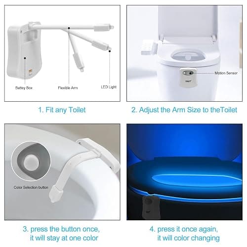 ZSZT Toilet Night Light Motion Sensor Activated, 8 Colors Changing Bowl Nightlight for Bathroom, Perfect for Using Toilet in Midnight, Funny Gift for Your Family - 8 colors thumbnail 6