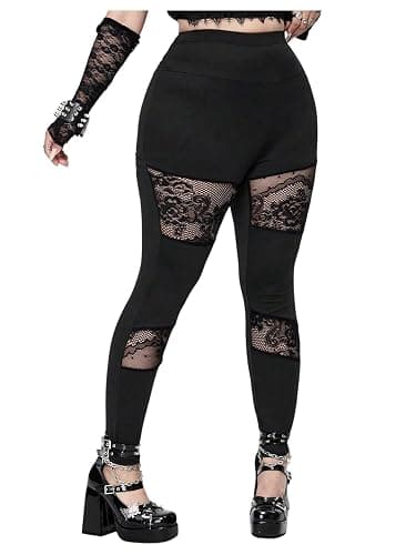 Floerns Women's Plus Size Goth Leggings Patchwork Punk High Waisted Pants - Image 1