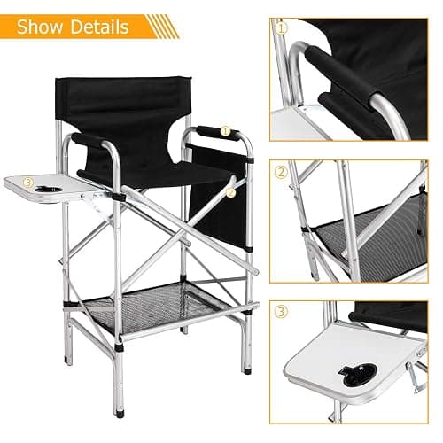 mefeir 31" Tall Folding Directors Chair with Side Table Storage Bag,Portable Makeup Artist Bar Height, Aluminum Frame 300 lbs Capacity, 19.2" D x 23.6" W x 45.6" H thumbnail 8