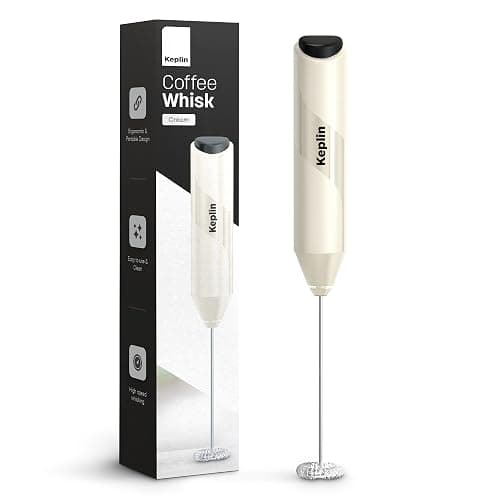 Keplin Handheld Milk Frother - Stainless Steel Electric Whisk - Portable Battery Operated Coffee Stirrer for Lattes, Matcha, Protein Shakes - Ergonomic, Compact, Easy to Clean & Use (Cream) - Image 1