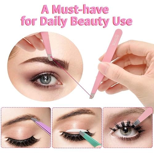 TsMADDTs 6 pcs Tweezers Set for Women, Eyebrow Tweezers with Curved Scissor for Ingrown Hair, Hair Plucking Daily Beauty Tools with Leather Travel Case thumbnail 5