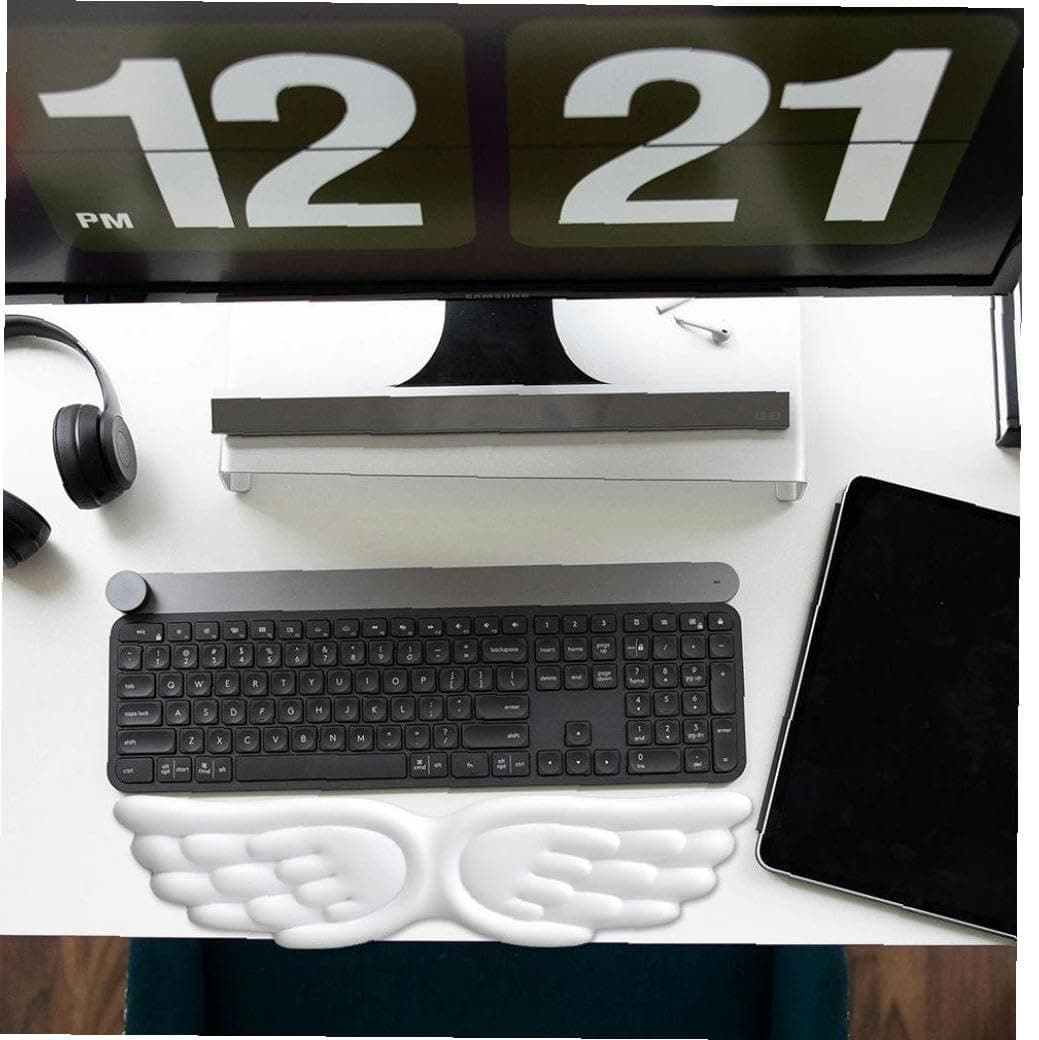 Keyboard Wrist Rest, Angel Wings, Anti-Slip Sole, Wrist Cushion, Computer Cushion, Wrist Rest, Memory Foam, PU Material, Memory Cotton, Reduce Fatigue, Pain Relief, Computer, Laptop, Home Office, Pc Game (White) thumbnail 6