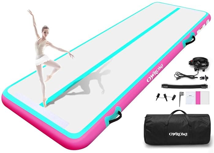 OWROMI Inflatable Air Gymnastics Mats for Tumbling, 10ft/13ft/16ft/20ft Tumble Track Tumbling Mats for Kids, 4/8 Inches Thick Training Mat with Electric Pump Gymnastics Equipment for Kids Mat - Image 1