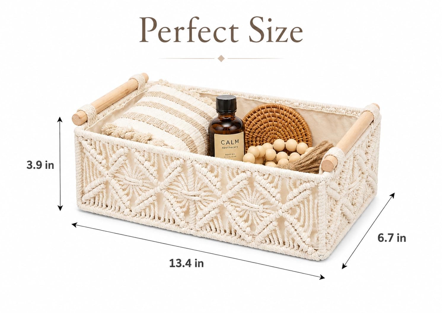 Vespara Toilet Paper Storage Basket for Living Room Storage, Small Paper Rope Scalloped Basket with Wooden Handles for Tank Top for Home Decor Bedroom Nursery Entryway(White) thumbnail 2