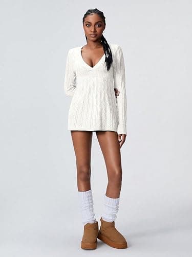 SKAYS Women's 2025 Fitted V Neck Cable Knit Fall Sweater Cozy Pullover Long Sleeve Thick Winter Tunic Shirt Top thumbnail 6