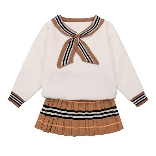 Balatale Toddler Baby Girls Fall Outfits Long Sleeve Knitted Sweater Tops Pleated Mini Skirt Set Autumn Winter Clothes Set - Image 1