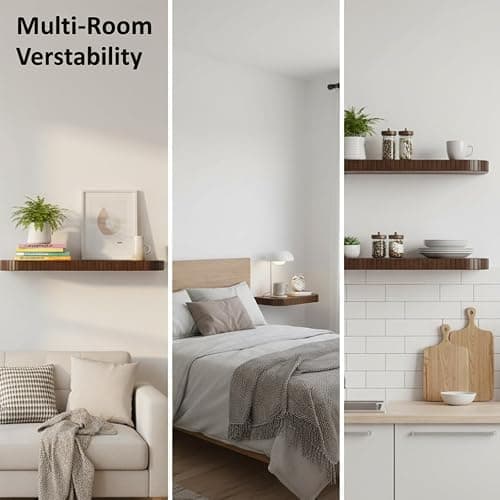 2 Pack Floating Shelves for Wall Rustic Farmhouse 17 Inch Floating Shelf Bathroom Wooden Shelves for Wall Mounted Live Fluted Edge Pine Shelves with Natural Grain for Living Room Bedroom Kitchen thumbnail 5