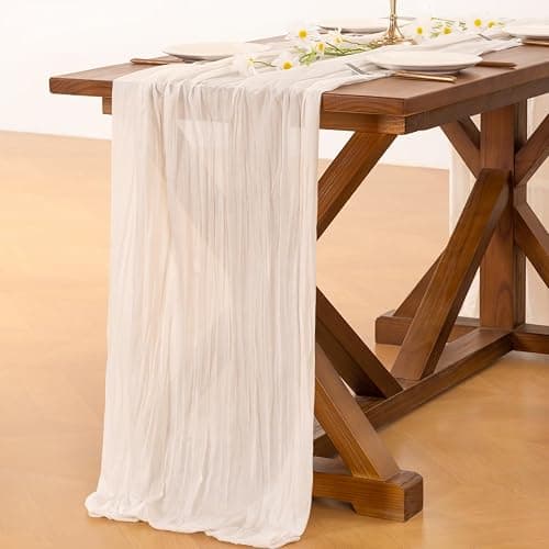 Socomi Ivory White Cheesecloth Table Runner Fall Thanksgiving Boho Rustic Gauze 120 inch 10FT Cheese Cloth Runner for Wedding Party Baby Shower Birthday Home Decor Holiday Decorations thumbnail 4