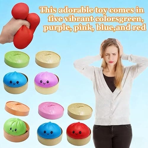 Dumpling Squishy Mystery Dumpling Squishy Stress Balls Fidget Sensory Toy Soft Squeeze Decompression Dough (Purple+Blue) thumbnail 3