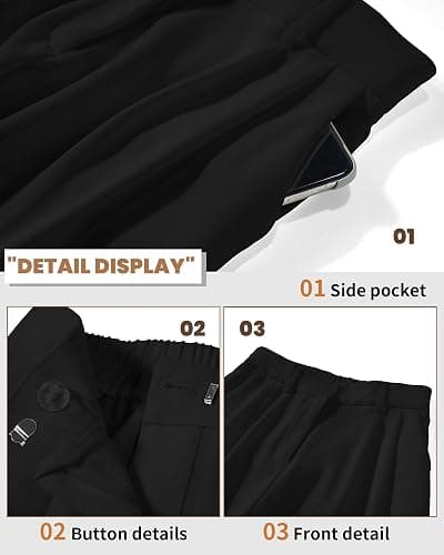 KICZOY Womens High Waist Wide Leg Dress Pants Loose Fit Back Elastic Waist Pleated Front Trousers for Work Casual thumbnail 6