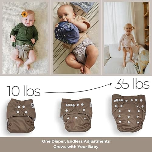 Nora's Nursery Cloth Diapers 7 Pack with 7 Inserts & 1 Wet Bag - Waterproof Cover, Washable, Reusable & One Size Adjustable Pocket Diapers for Newborns and Toddlers - Down to Earth thumbnail 4