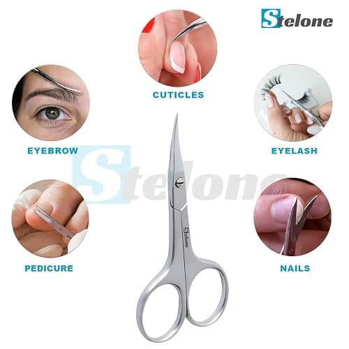 Stelone Multi Purpose Cuticle Scissors Stainless Steel Curved Blade Little Manicure and Eyebrow Scissors for Women, Cosmetic & Brow Scissors for Facial Hair & Eyelash Trimming thumbnail 8