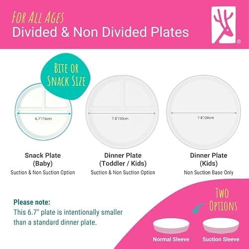 Elk and Friends Baby/Toddler 6.7" Porcelain Divided Plates + Sleeves | 2pk | Suitable for Babies | Silicone Sleeves | Non Slip Dinnerware | Microwave + Dishwasher Safe | Perfect for First Foods + Snacks thumbnail 6