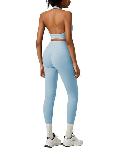 RXRXCOCO Backless Workout Sets for Women 2 Piece Halter Sports Bra Hidden Scrunch High Waisted Gym Leggings Matching Set - Image 1