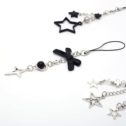 chihimoer 4PCS phone Charm Y2K Phone Accessories Aesthetic Keychain Star Flower Cute Decor String Cellphone Chain Pendant Strap Lanyard Butterfly Crystal Ribbon Bead Gothic Young thumbnail 5