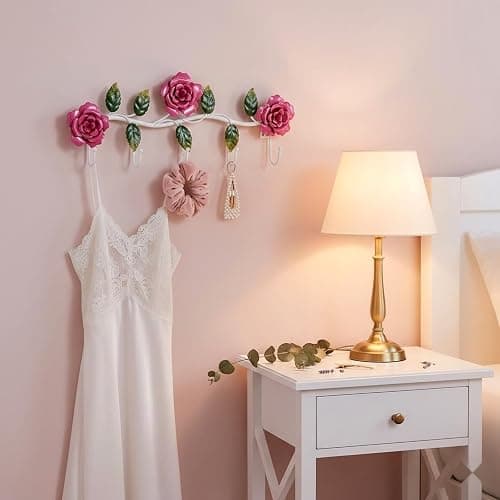 LOGOFUN Metal Wall Hooks Rose Flower Coat Hooks Rustic Style Hanging Hook for Bathroom Room Decorations (Rose) thumbnail 5