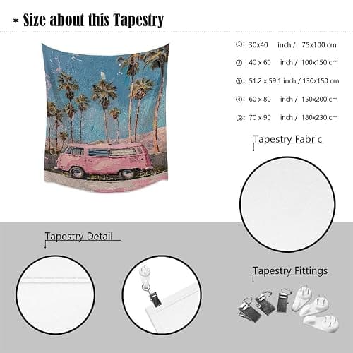 Heltrappe Pink Preppy Caravan Palm Art Aesthetic Tapestry Trendy Boho Coastal Scenery Tapestries Wall Hanging for Living Room Girl Coquette Dorm Decorwhite30x40inch thumbnail 2