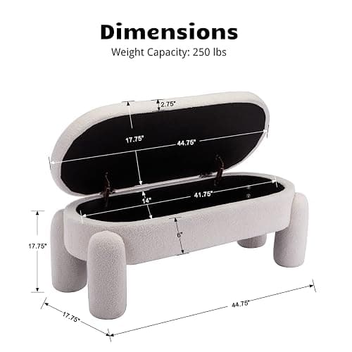 HEAH-YO Modern Storage Bench, 44.75 Inches Upholstered Sherpa Storage Ottoman Shoe Bench, End of Bed Bench for Bedroom Entryway Living Room,White thumbnail 2