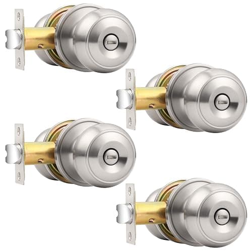 Probrico Privacy Door Knobs Brushed Nickel Finish, Interior Keyless Door Knobs Locks for Bedroom or Bathroom, 4 Pack - Image 1