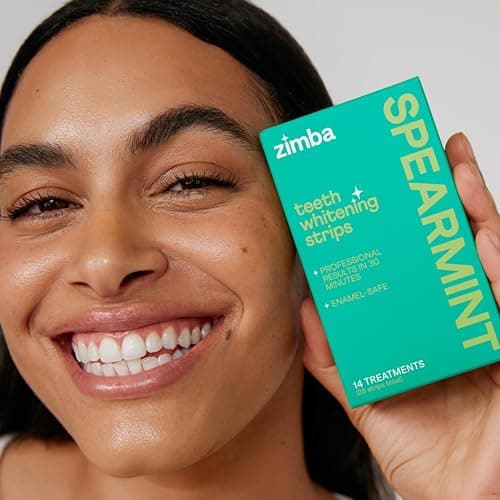 Zimba Spearmint Flavored Teeth Whitening Strips | Vegan, Enamel Safe Hydrogen Peroxide Teeth Whitener for Coffee, Wine, Tobacco, and Other Stains | 14 Day Treatment | Spearmint thumbnail 7