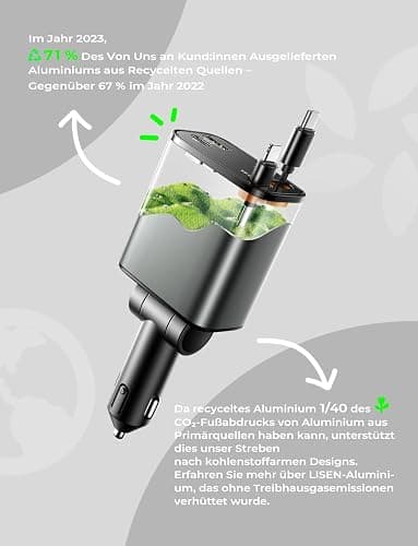 LISEN 4 in 1 Zigarettenanzünder USB C 69W Auto Ladegerät Adapter 12V, Auto Zubehör KFZ Geschenke für Männer Frauen, Reise Gadgets Camping Zubehör Car Accessoires für iPhone 16 Pro Max iPad Air 17 - Gray thumbnail 9