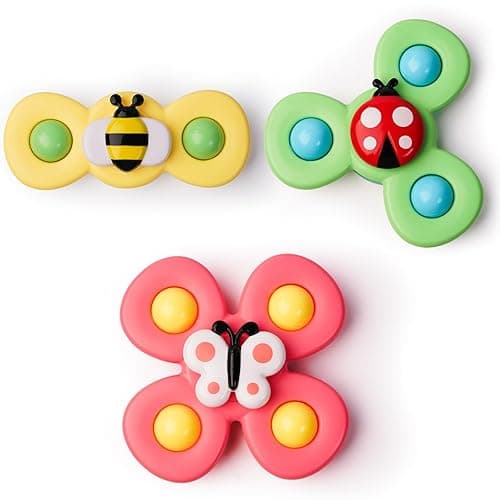 LiKee Strong Suction Cup Fidget Spinnerz Sensory Bath Toys for Baby 12 18 Months Airplane Car Travel Table & Window Toys for 1 2 Years Old Toddler Boys and Girls (Insect-1) - Insect-1 - Image 1