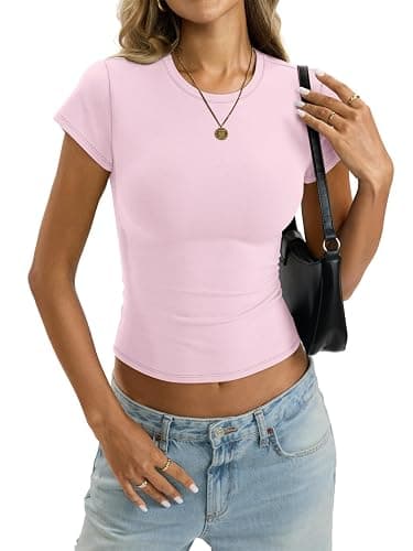 EasyGala Womens Cotton Crop Baby Tee Basic Crew Neck T Shirts Fitted Going Out Tops Summer Cute Gym Workout Clothes 2026 thumbnail 4
