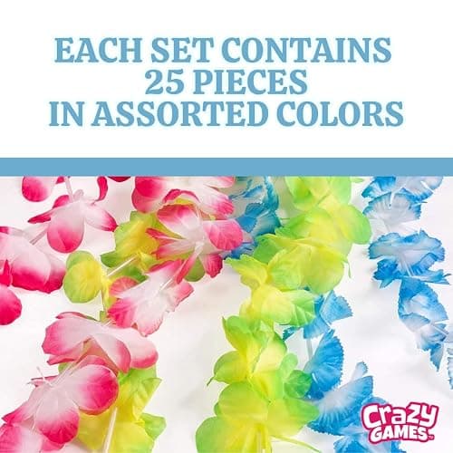 25 Count Hawaiian Leis Set Necklace Bulk for Kids & Adults – Tropical Luau Flower Lei Necklaces, Multicolor Party Favors for Hawaii Decor Birthday, Beach Wedding, Easter Parties & Holiday Decorations thumbnail 6