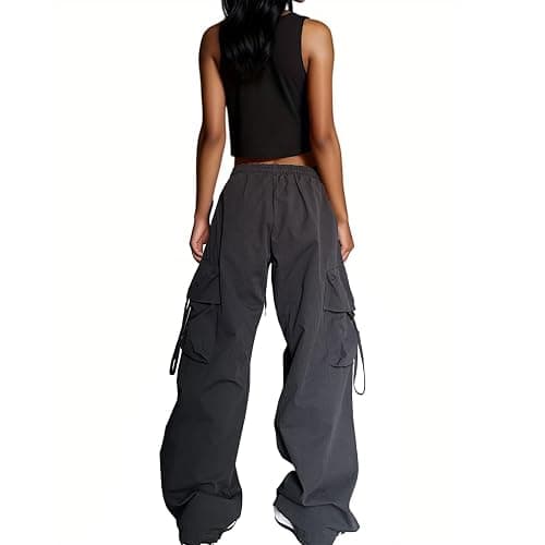 Xinor Baggy Parachute Pants for Womens Wide Leg Cargo Pants Y2k with Pockets Boyfriend Harajuku Streetwear Goth thumbnail 6