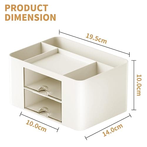 Marbrasse Pen Organizer with 2 Drawer, Multi-Functional Pencil Holder for Desk, Desk Organizers and Accessories with 5 Compartments + Drawer for Office Art Supplies (Beige) thumbnail 3