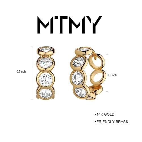 MTMY Huggie Hoop Earrings 14K Gold Plated Cubic Zirconia Dainty Simple Cute Beads Elegant CZ Circle Small Hoop Earring for Women Minimalist Handmade Hypoallergenic Jewelry thumbnail 4