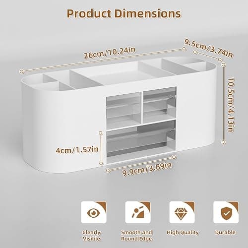 Marbrasse Desk Organizer Pen Holder for Desk with 3 Drawers, Multi-Functional Pencil Holder, Desk Organizers and Accessories with 7 Compartments for Home, School, Classroom(White) thumbnail 2