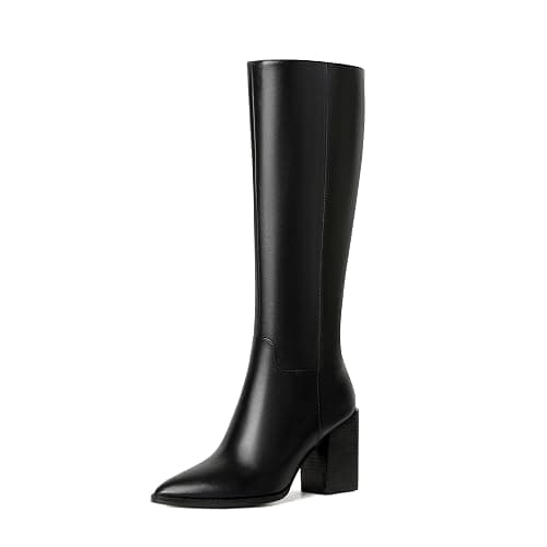 vivianly Women's Knee-High Boots, Sexy Pointed Toe Block Heel Zipper, Fashion Retro High Boots thumbnail 5