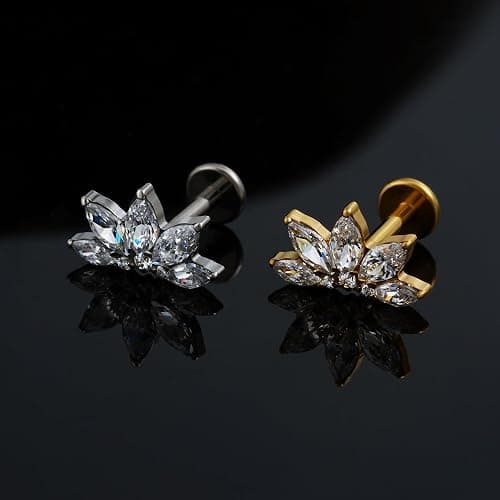 FINE4U 1PC ASTM F136 Titanium 16G Flatback Stud for Tragus, Helix, Conch 6mm 8mm - Screw on Cartilage Earring Piercing Jewelry thumbnail 5