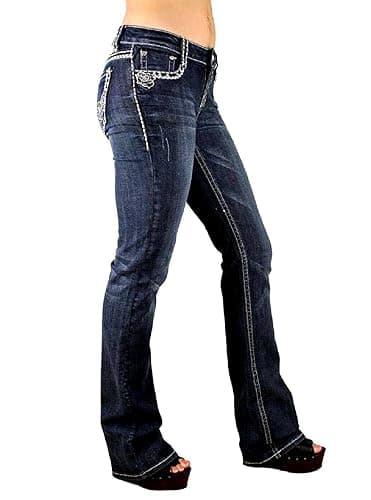 Jack David Woman’s Bootcut Jeans Blue Stretch 5-Pocket Premium Denim Jeans Embellished Rhinestone mid Rise Boot Cut. thumbnail 6