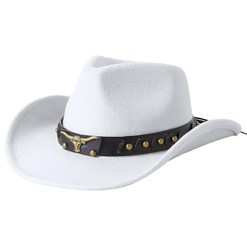 Jastore Western Cowboy Hat for Kids Boy Girl Classic Cowboy Cowgirl Dress Up Hat with Buckle Belt - White - 5-12 Years thumbnail 3