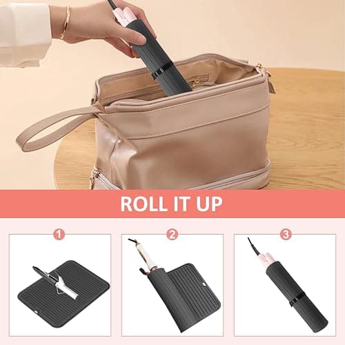 Quccefods Large Heat Resistant Silicone Mat for Hair Tools: Curling Iron, Flat Iron, Hair Straightener - Portable Hair Styling Pad Cover thumbnail 6