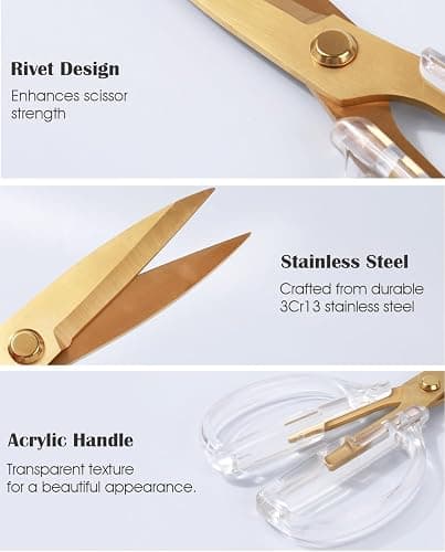 Kitchen Shears Scissors, ARCHIKING 7.7inch Gold Titanium Plated Scissor-Meat and Poultry Shears, Dishwasher Safe, Acrylic Handel All Purpose Stainless Steel Utility Scissor - Diamond Clear thumbnail 5