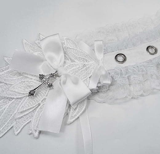 Nite closet Lolita Headband Cross White Bow for Women Wing Hair Accessory Gothic Headpieces (White) thumbnail 3
