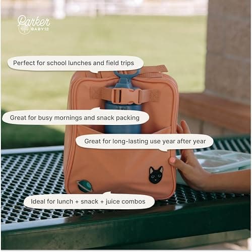 Parker Kids Insulated Waterproof Lunch Box for Children - Customizable Lunch Bag with Durable Hook and Loop Patches, Easy-Open Zippers, Water Bottle Buckle - Sunkissed thumbnail 6