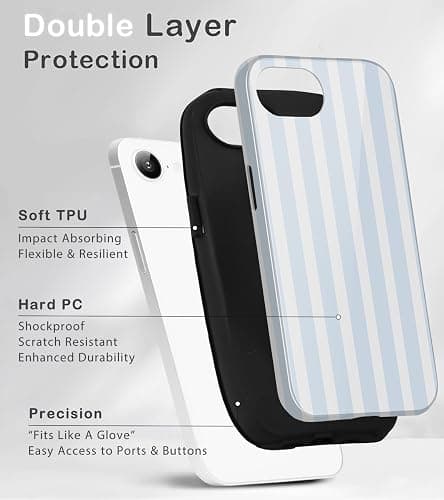 Amzfield Compatible with iPhone 16e/17e Case Cute Striped Aesthetic for Women Girls Simple Chic Girly Dual Layer Hybrid Protection Elegant Case for iPhone 16e for iPhone 17e-Blue thumbnail 3