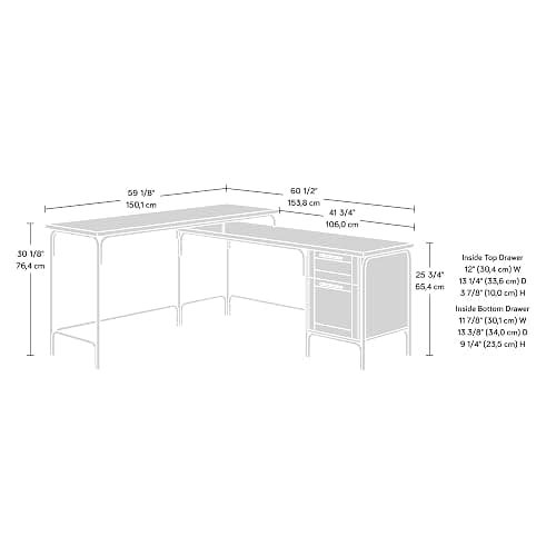Sauder Coral Cape Corner Desk, Spacious Desktop and File Drawer, L Shaped Office Desk - Sindoori Mango Finish thumbnail 3